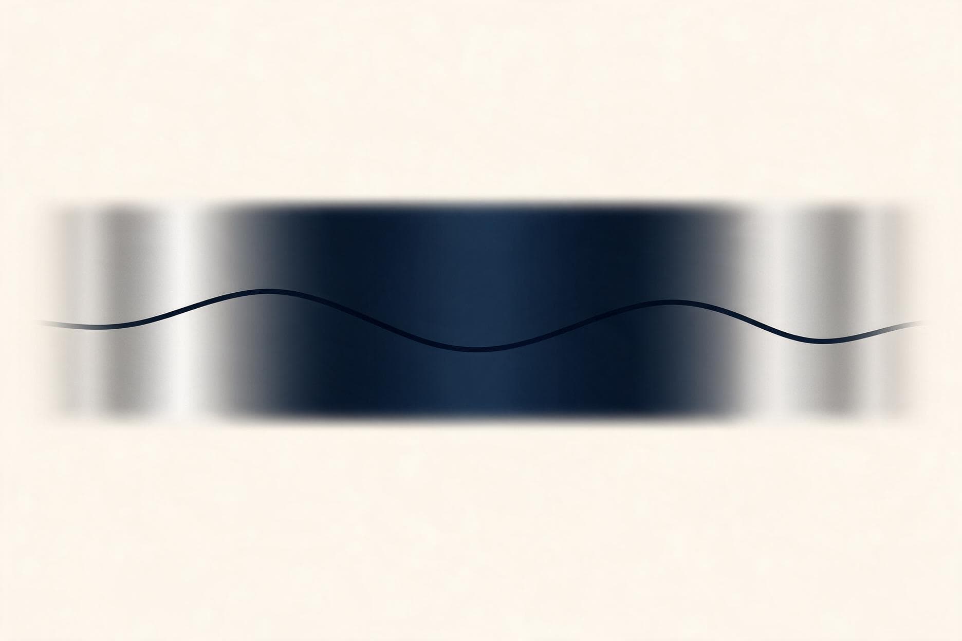 A dark navy chart: an unstable mains waveform sags and spikes across a shaded safe band while a steady glowing blue line holds flat inside it.